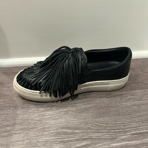 J Slides Black Fringe Slip-On Sneakers